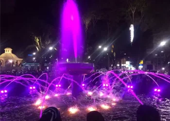 Pond Water Fountain With 2D Digital Nozzles And LED Lights, Mexico
