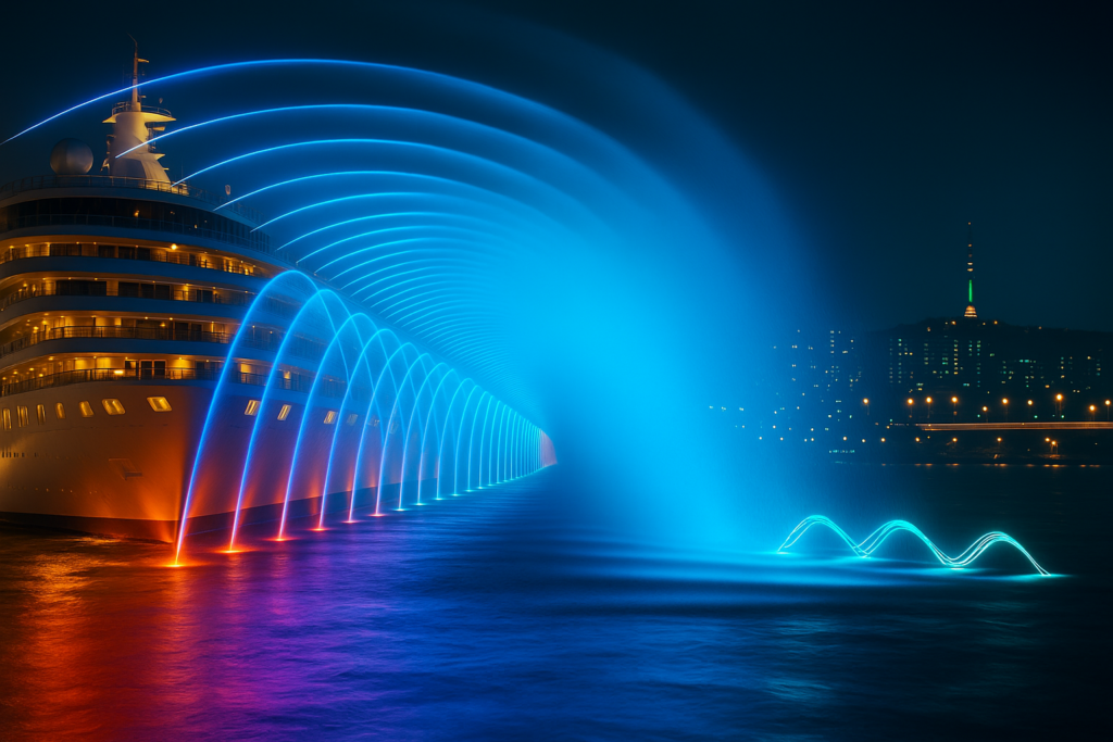 La Fuente Musical del Himalaya logró la aprobación del proyecto de fuente digital para el crucero por Chipre 1 Digital fountain installation on luxury cruise ship in Cyprus by Himalaya Music Fountain